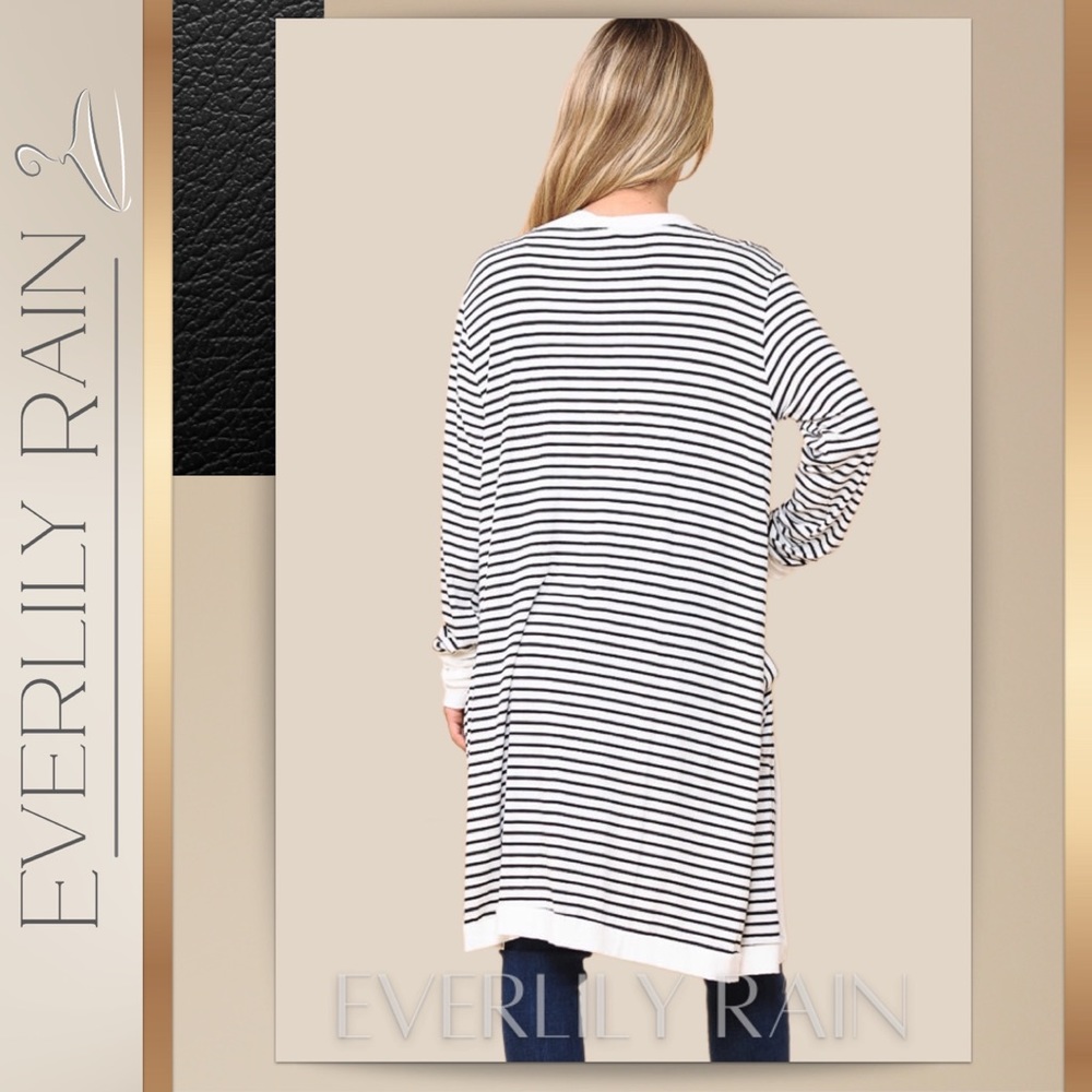 LAST ONE! Striped Open Cardigan w/ Thumb Holes - Picture 9 of 12